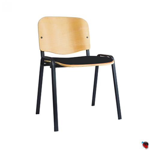 Stahlrohr-Stapelstuhl Holz Buche-Gestell schwarz mit Sitzpolster schwarz- 10 Stück stapelbar- super stabil !!!