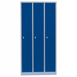 Stahl-Kleiderspind - blaue Türen - 30 cm Abteilbreite - Gesamt 90 cm - 3 Abteile  mit Zylinderschloss und 2 Schlüssel - sofort lieferbar !